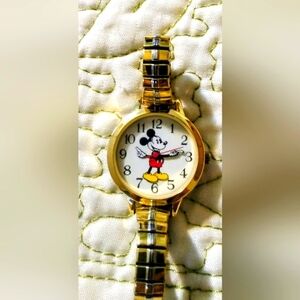 Mickey Mouse Disney Watch Stretch Band Gold And Silver